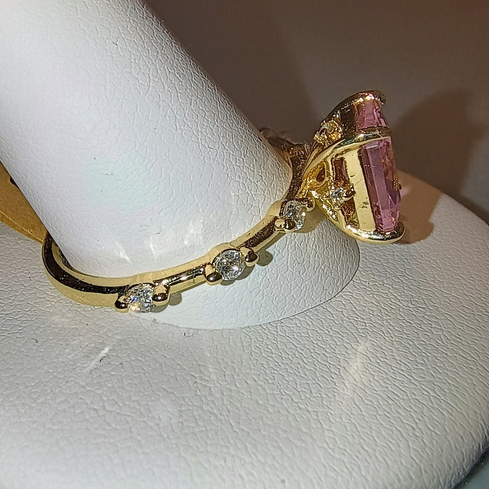 Princess Cut Pink CZ Ring – Gold Plated  Micro Inlay, Sizes 5 - Picture 8 of 10